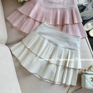 Japanese Kawaii Y2K White Cream Pleated Mini Skirt Skorts